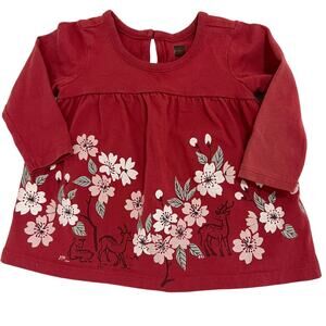 Tea Collection Red Floral Deer Long Sleeve Shirt Size 3-6 Months